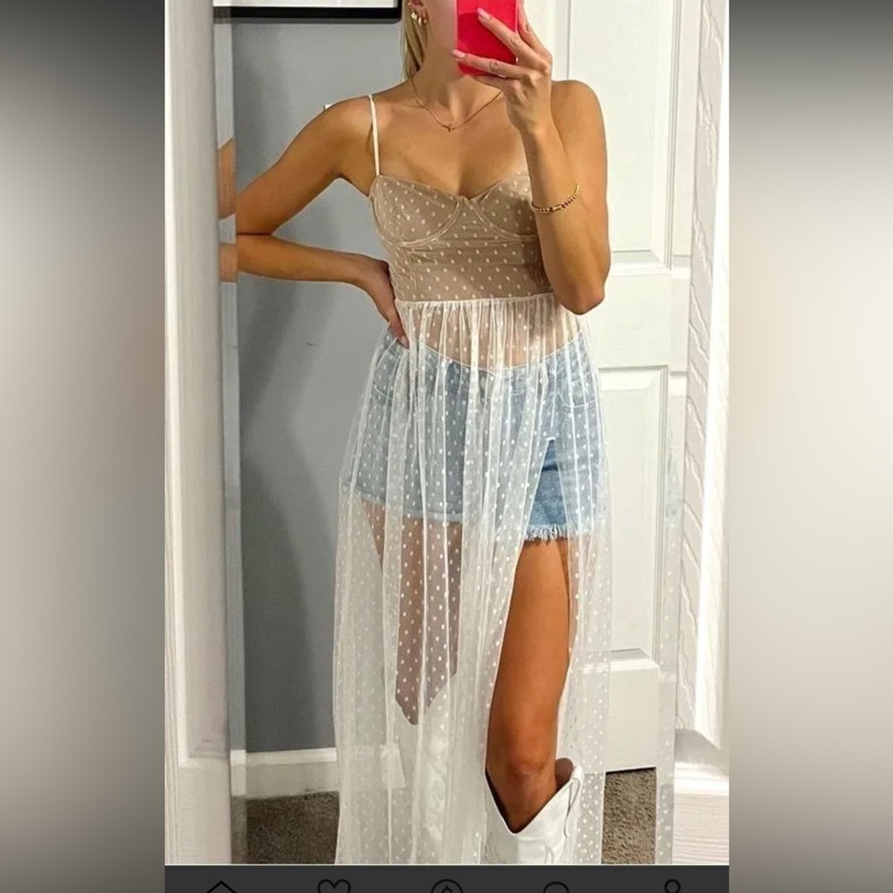 NWT white fox mesh maxi dress